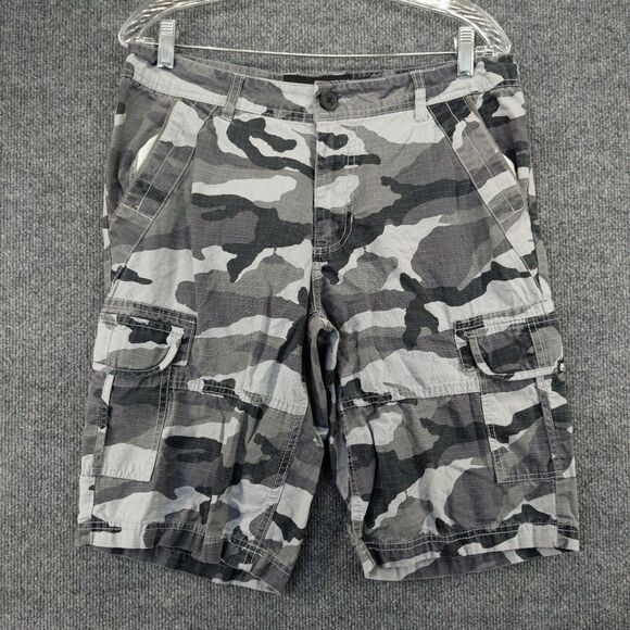 Ecko Unltd Cargo Shorts Mens Size 30 Camo Pockets Belt Loops Gray Black - Picture 2 of 12